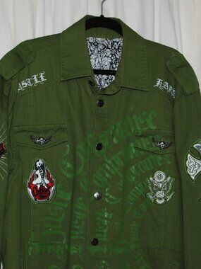 Blac Label military-style graphic shirt jacket in olive green